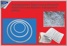 Precipitation type low-yellowish solid silicone rubber compound (HTV)